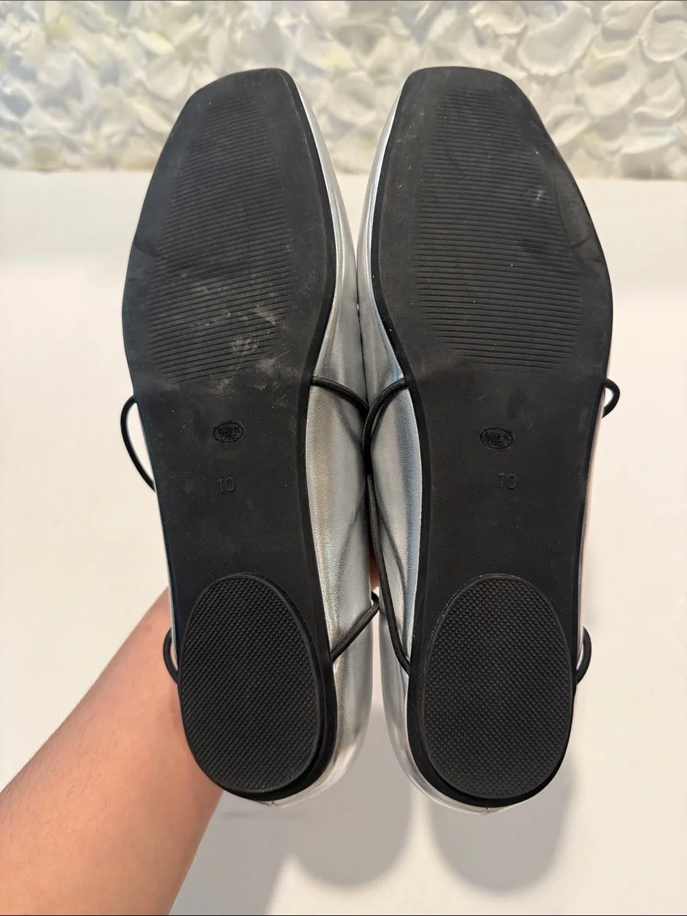 Metallic Silver Square-Toe Lace-Up Flats